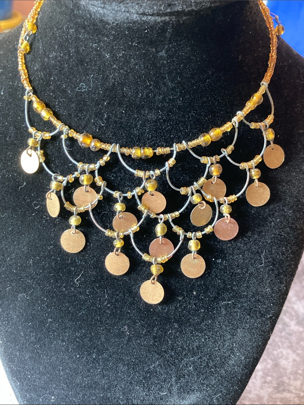 Gold-Tone Beaded Coin Fringe Necklace for Women